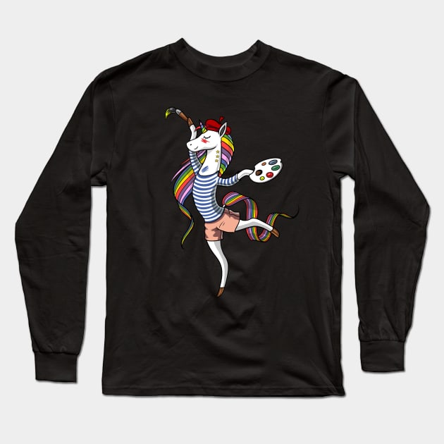 Unicorn Painting Artist Long Sleeve T-Shirt by underheaven